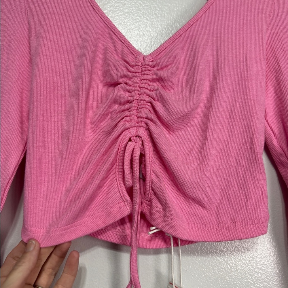 Princess Polly Pink Ruched Drawstring Open Back Crop Top XXS NWT - Picture 3 of 7